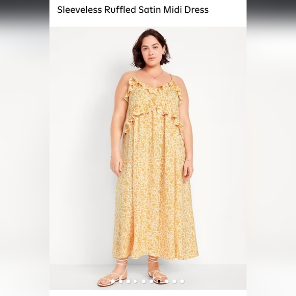 Dresses & Skirts - Yellow Floral Sleeveless Ruffled Satin Midi Dress Old Navy